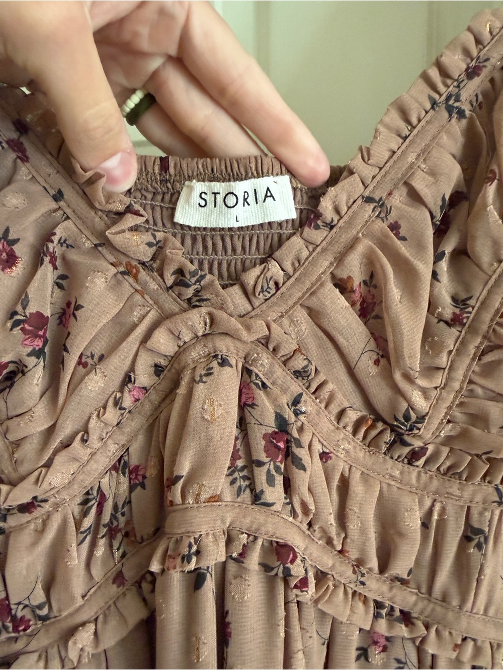Storia Dusty Mauve Floral Cottagecore Tiered Maxi Dress with Puff Sleeves - Picture 2 of 3